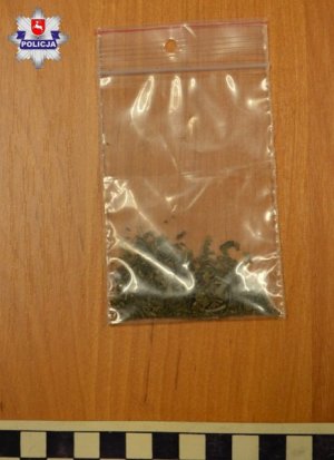 zabezpieczone narkotyki znajdujące się w woreczku foliowym z zapięciem strunowym