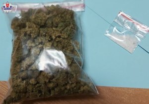 zabezpieczone narkotyki znajdujące się w worku foliowym z zapięciem strunowym