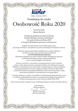 informacja o nominacji w plebiscycie Osobowość Roku 2020