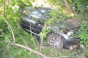 uszkodzony peugeot stojący w zaroślach