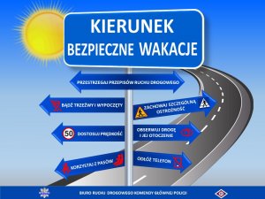 drogowskaz z napisem Bezpieczne wakacje