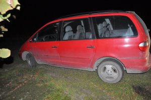 samochód koloru czerwonego stojący na trawie