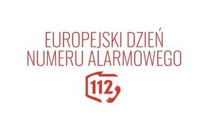 Napis Europejski Dzień Numeru Alarmowego, zarys Polski wewnątrz którego znajduje się numer 112