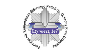 gwiazda policyjna z napisem w środku czy wiesz, że? oraz napisem wokół gwiazdy: Pełnomocnik Komendanta Głównego Policji do spraw Ochrony Praw Człowieka