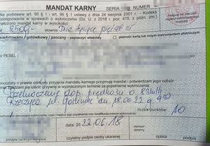 mandat karny kredytowany na kwotę 2,500 tysiąca złotych