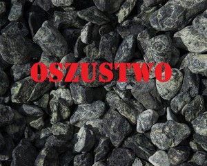zdjęcie węgla z czerwonym napisem oszustwo