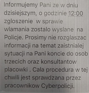 treść jednej z wiadomości od oszustów