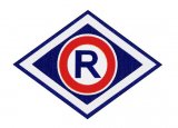 logo wydziału ruchu drogowego. Romb wewnątrz którego znajduje się litera R