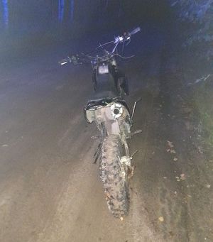 motocykl Cross stojący na leśnej drodze.