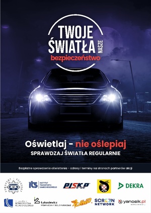 plakat kampanii Stojące auto z włączonymi światłami