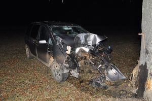 uszkodzony samochód stojący przy drzewie