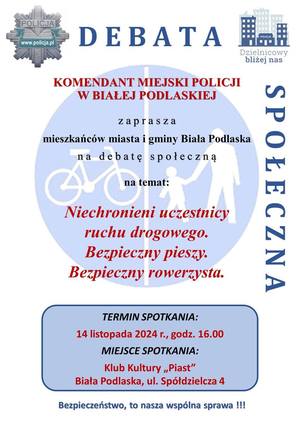 plakat zapraszający na debatę. Informacje, które są podane w treści komunikatu