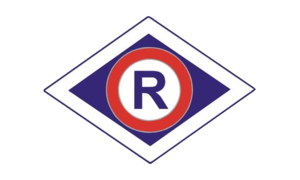 logo wydziału ruchu drogowego. Romb w środku znajduje się litera R