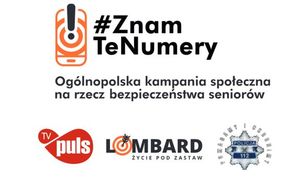 plakat kampanii znam te numery. Ogólnopolska kampania społeczna na rzecz bezpieczeństwa seniorów. Poniżej logo partnerów akcji