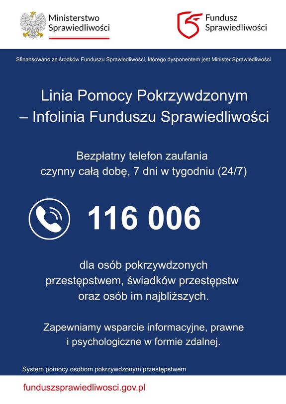 informacje dotyczące Ogólnopolskiej Linii Pomocy . Szczegóły na plakacie zawarte są także w treści komunikatu