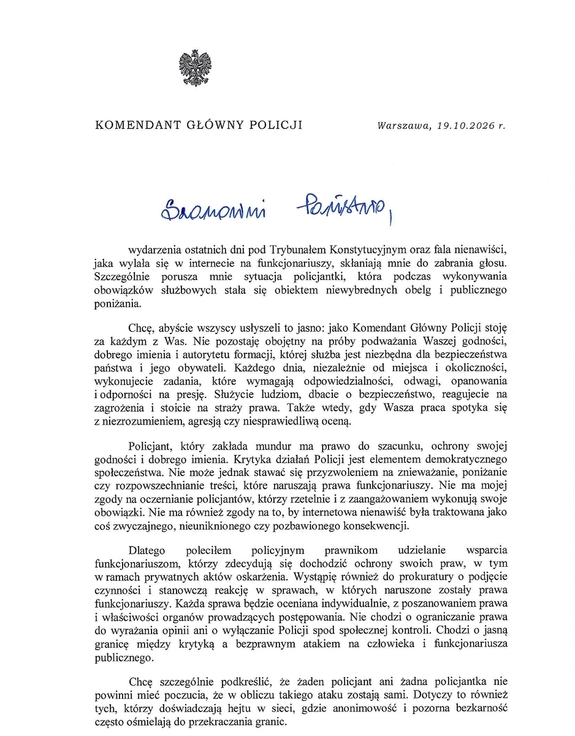 list Komendanta Głównego Policji do Policjantek i Policjantów